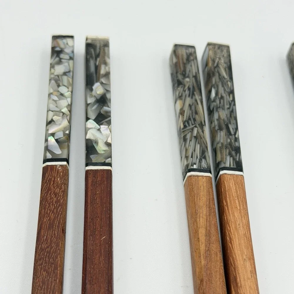 Japanese Style Iridescent Gray Faux Abalone Chopsticks Set 5 Pairs‎ Wood Resin C
